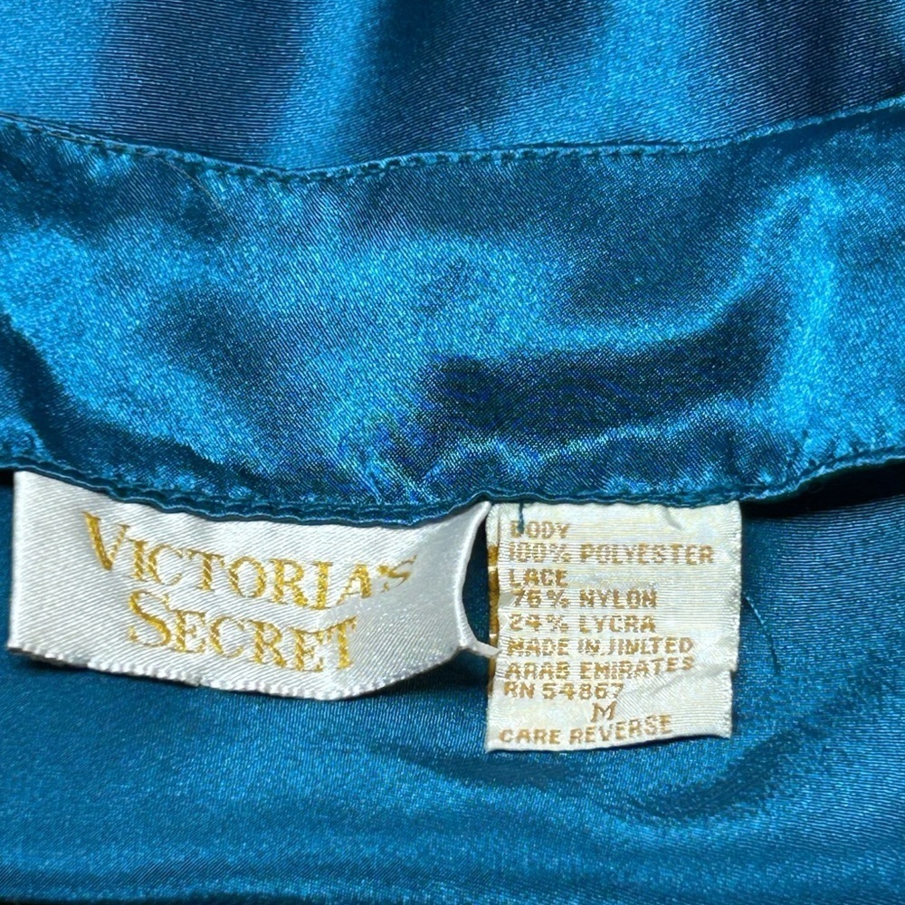Vintage Victoria’s Secret Gold Label 90’s Y2K Satin Teal Slip Dress Nightgown M - Picture 4 of 7